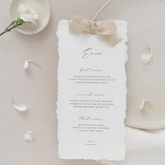 Emma Personalised Wedding Menu with Silk Ribbon