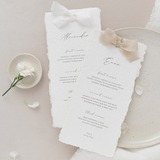Emma Personalised Wedding Menu with Silk Ribbon