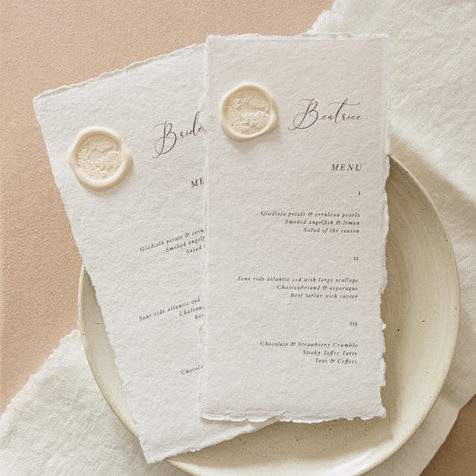 Beatrice Personalised Wedding Menu & Wax Seal