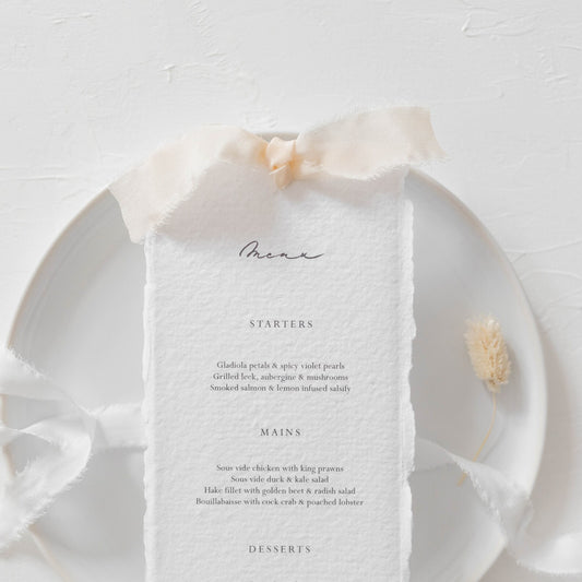 Handmade Paper & Silk Ribbon Wedding Menu