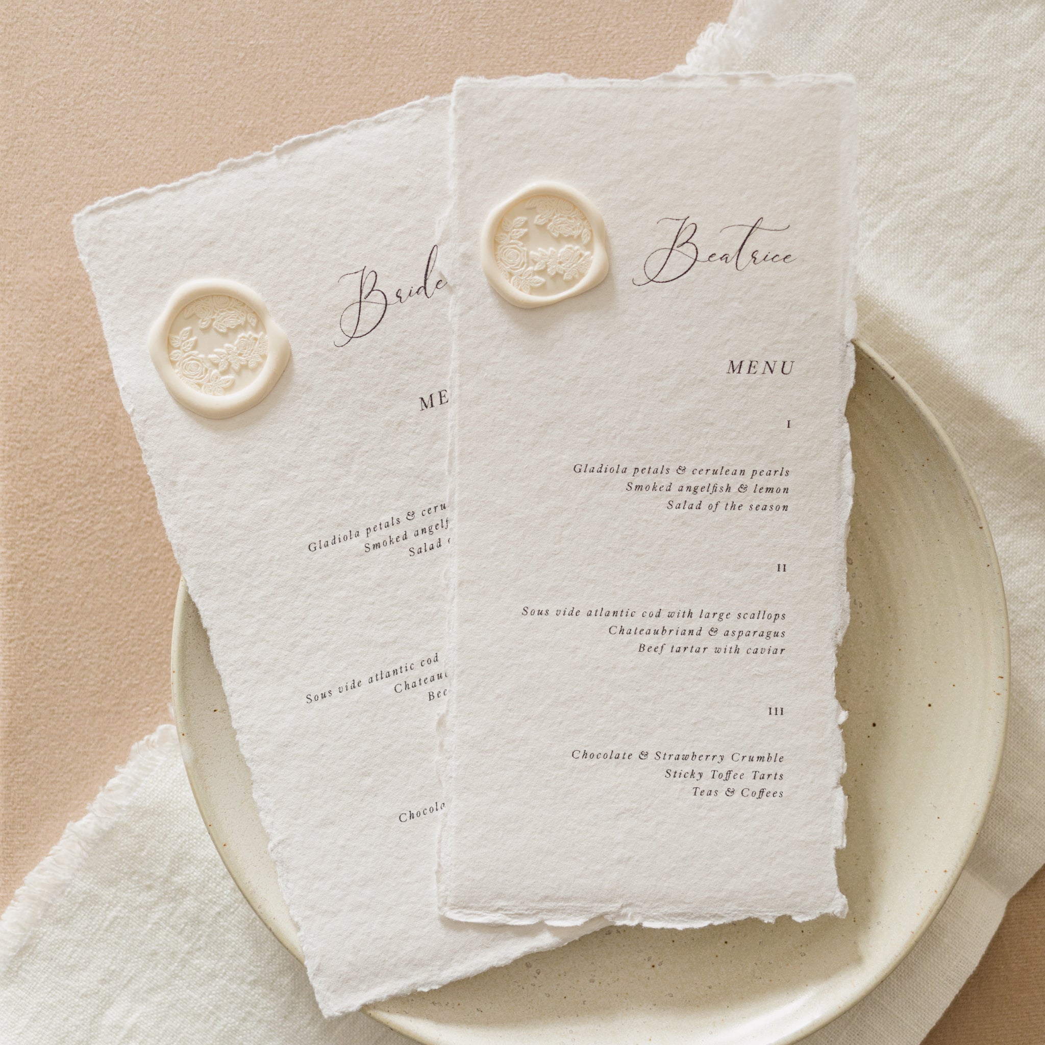 Beatrice Personalised Wedding Menu Wax Seal