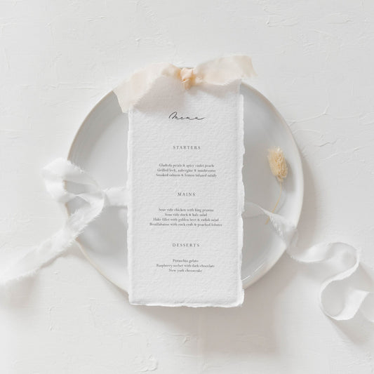 Handmade Paper & Silk Ribbon Wedding Menu