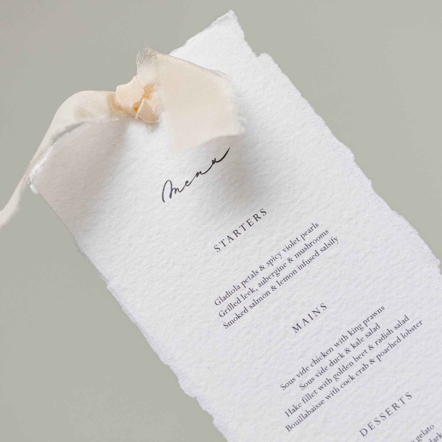Handmade Paper & Silk Ribbon Wedding Menu