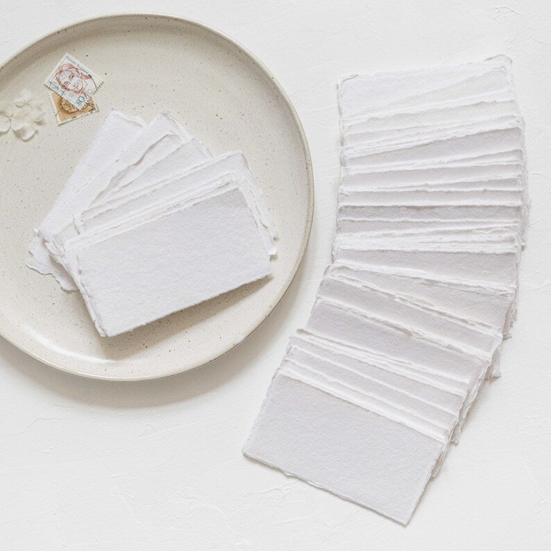 100mm by 52mm White Handmade Paper Place Cards